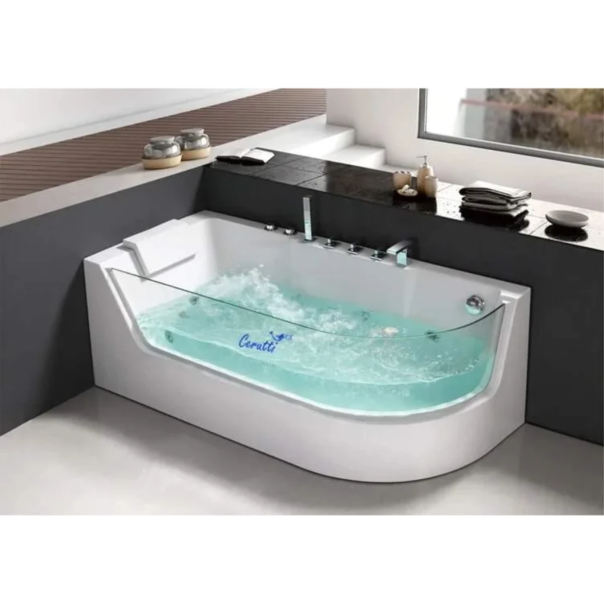 Акриловая ванна Ceruttispa C-403L 170x80 см L, с гидромассажем, угловая, белый
