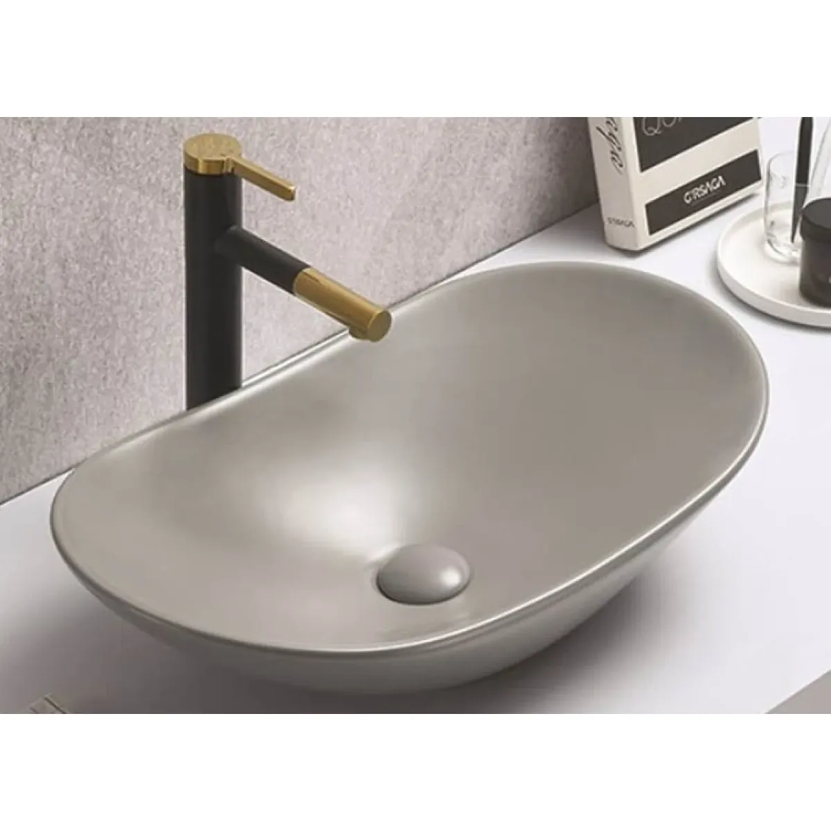 Раковина-чаша CeramaLux 7811AMH-5 61,5x36 см, накладная, светло-серый матовый