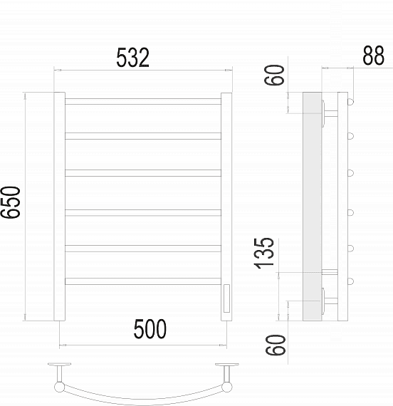 Полотенцесушитель электрический Terminus Классик П6 500х650 4670078531322