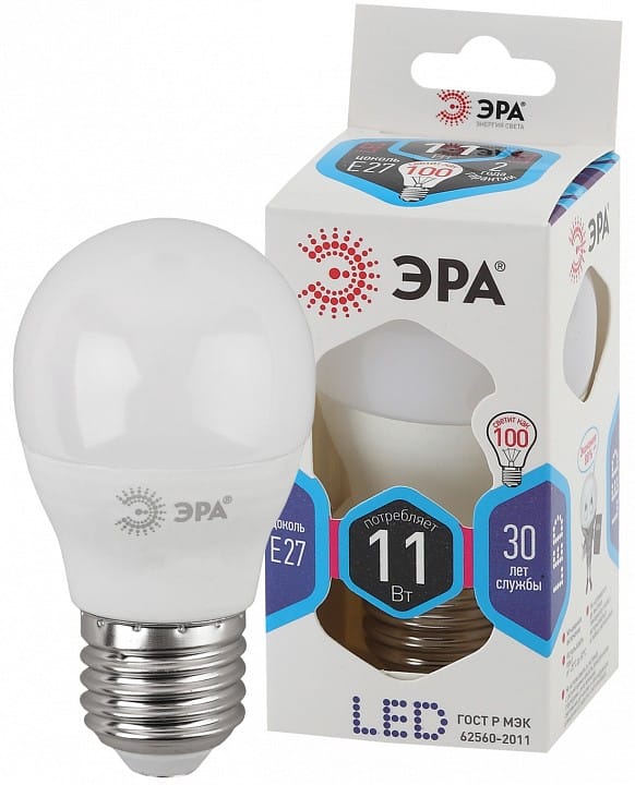 Лампа светодиодная Эра Стандарт E27 11Вт 4000K LED P45-11W-840-E27