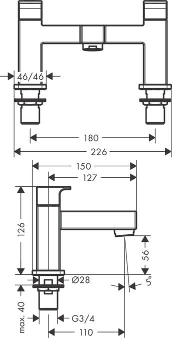 Смеcитель для ванны hansgrohe Vernis Shape 71452000 на 2 отверстия хром