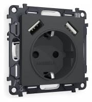 Розетка с заземлением и со шторкой и 2хUSB type A, без рамки Ambrella Volt ALFA MA909010