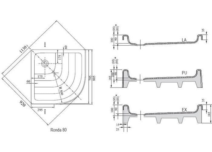 Душевой поддон Ravak Kaskada Ronda-80 PU A204001120