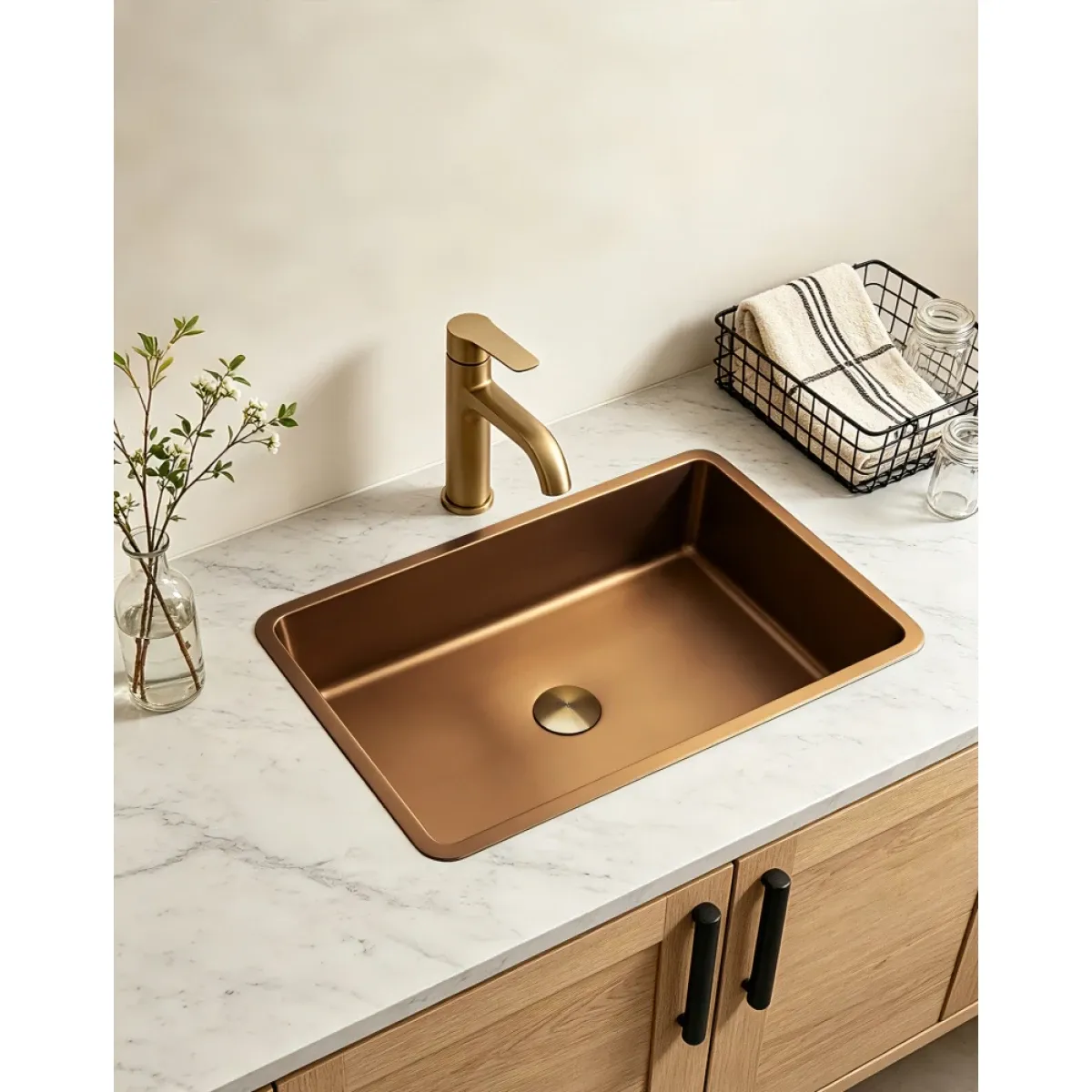 Раковина Abber Wasser Kreis AF2402MRG 52x37 см, встраиваемая сверху, розовое золото матовый