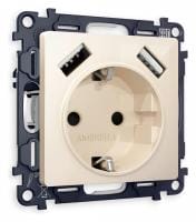 Розетка с заземлением и со шторкой и 2хUSB type A, без рамки Ambrella Volt ALFA MA309010
