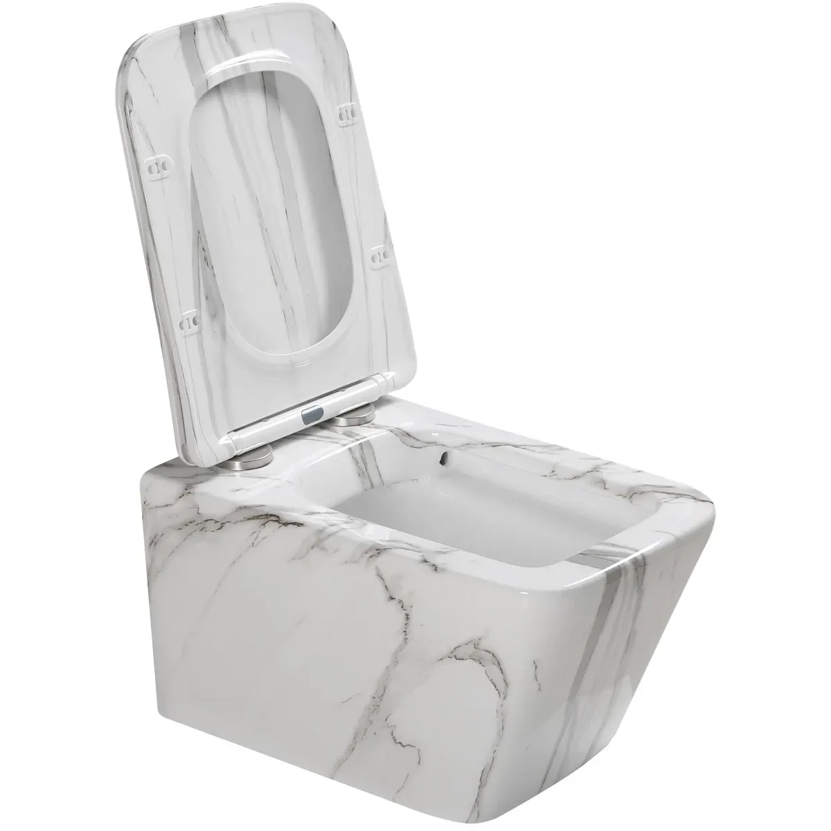 Унитаз подвесной SantiLine SL-5007MRB безободковый, с сиденьем микролифт, белый мрамор