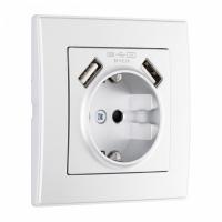 Розетка с заземлением и со шторкой и 2хUSB Arte Milano SET06-1 SET06-1-47-1 silver