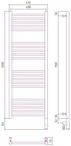 Электрический полотенцесушитель Сунержа Богема 3.0 прямая 1200х400 31-5805-1240 матовый черный