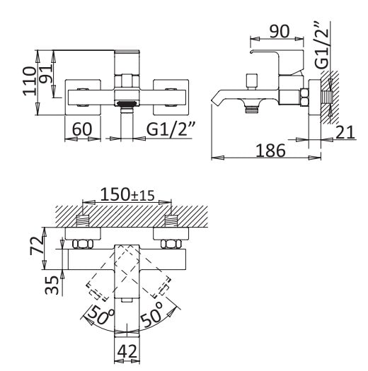 Смеситель для ванны Cezares PORTA PORTA-VM-BIO
