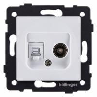 ТВ-розетка и розетка Ethernet RJ-45 без рамки Kollinger  REA-021WH