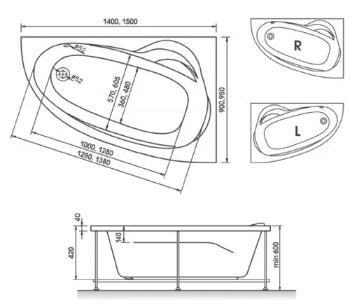 Акриловая ванна Relisan Zoya 140х90 Гл000001247 белый