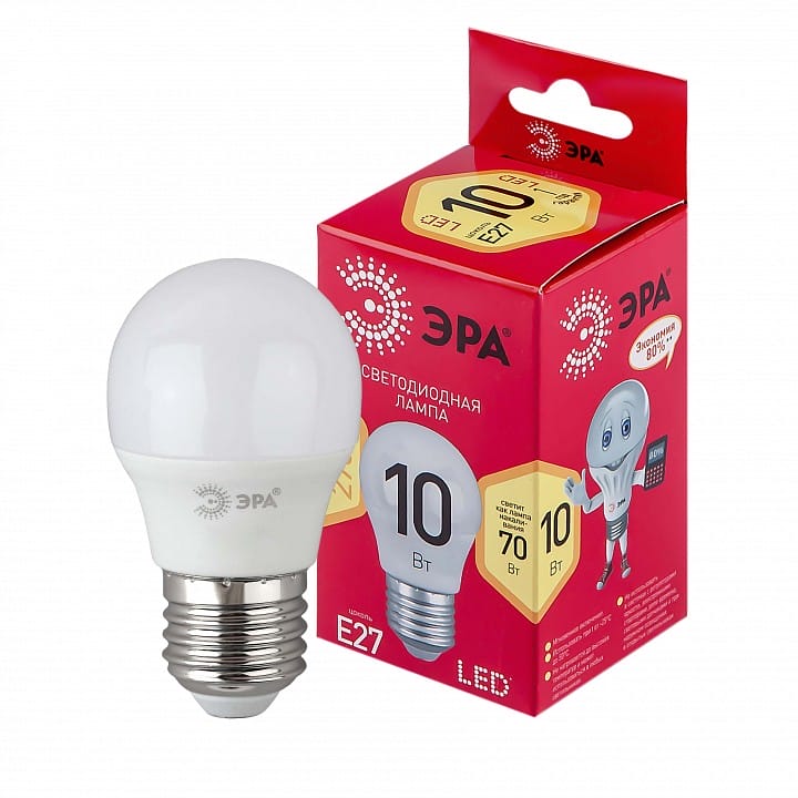 Лампа светодиодная Эра  E27 10Вт 2700K LED P45-10W-827-E27 R