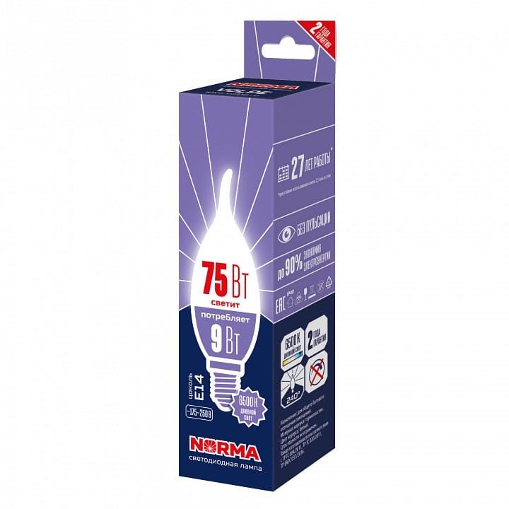 Лампа светодиодная Volpe LED-CW37 E14 9Вт 6500K UL-00010990
