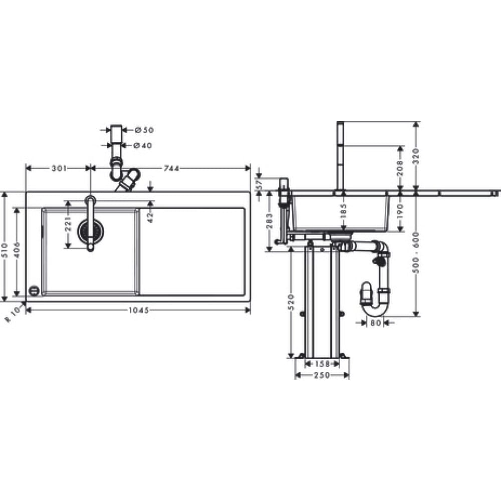 Кухонная комбинация hansgrohe 450 с крылом C71-F450-12 43230000