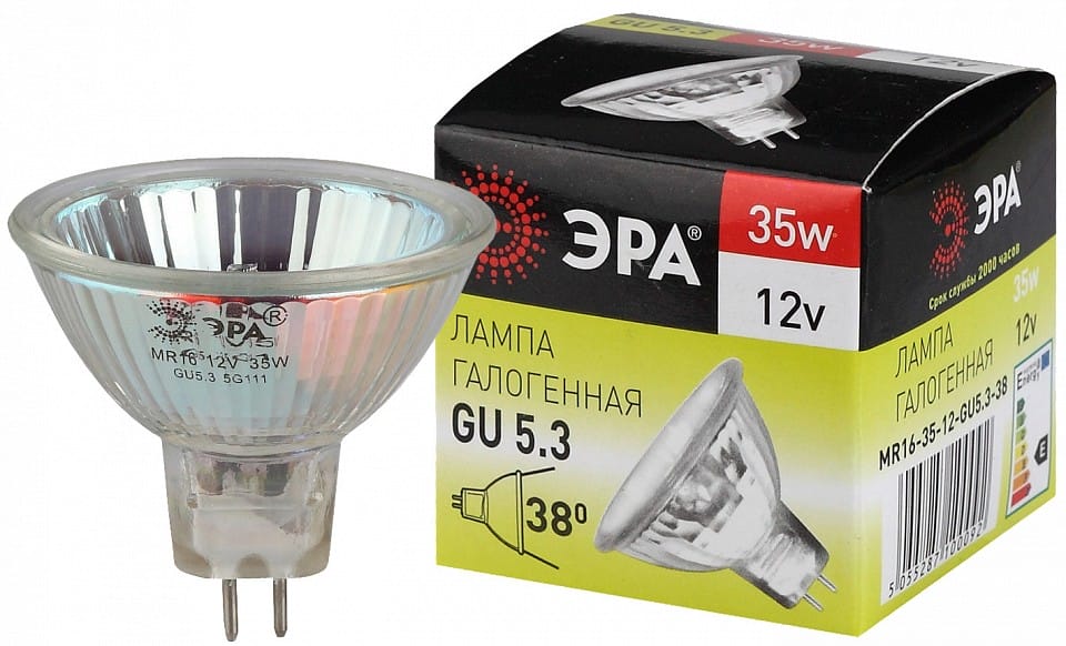 Лампа галогеновая Эра  GU5.3 35Вт 3000K GU5.3-MR16-35W-12V-CL