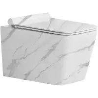 Унитаз подвесной CeramaLux 9004W безободковый, с сиденьем микролифт, белый мрамор