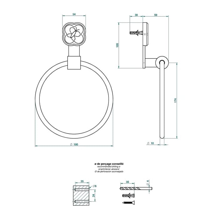 Полотенцедержатель THG Capucine vert dcor Platine A7E.A02.504N