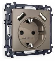 Розетка с заземлением и со шторкой и 2хUSB type A, без рамки Ambrella Volt ALFA MA639010