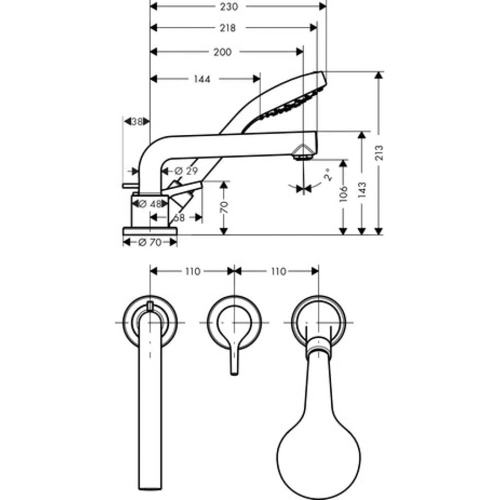 Смеситель на край ванны hansgrohe Talis S 72416000 на 3 отверстия