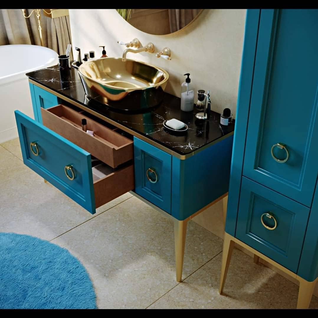 Тумба с раковиной Bagno Piu Tribeca 140 глянцевый океан/золото
