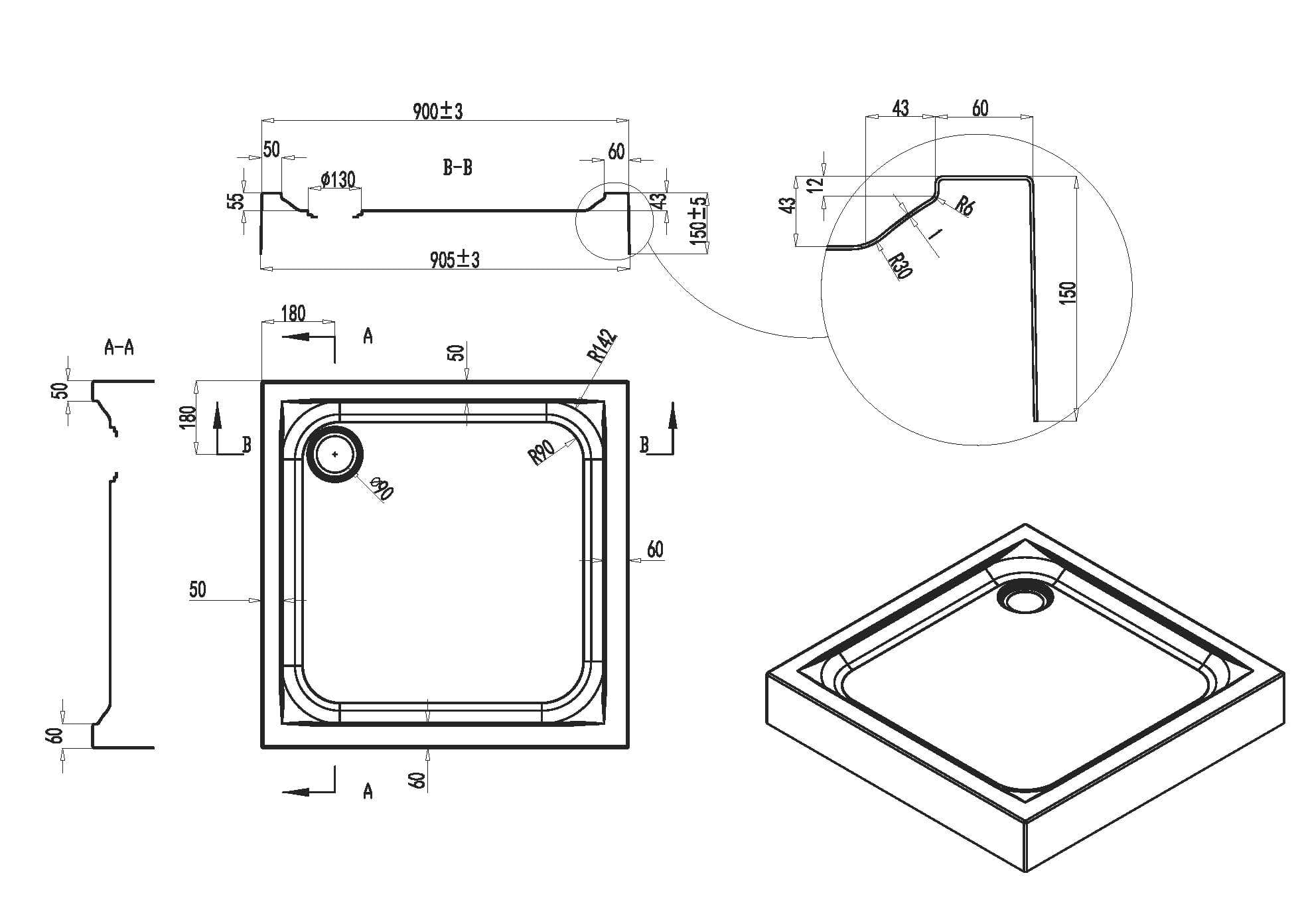 Поддон для душа AM.PM Gem 90x90 W90T-403-090W без антискользящего покрытия