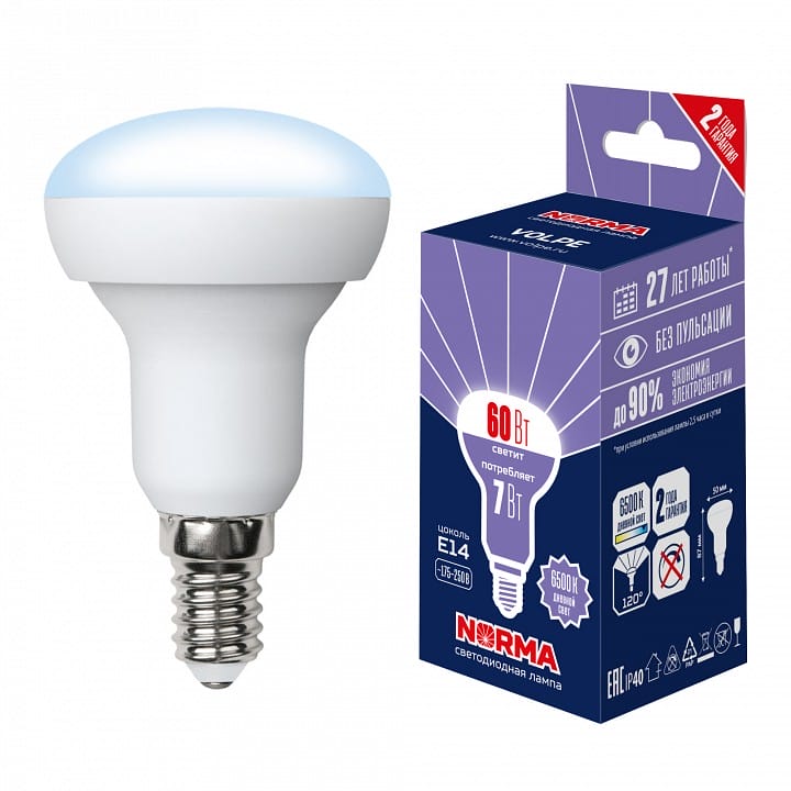 Лампа светодиодная Volpe LED-R50 E14 7Вт 6500K UL-00010998