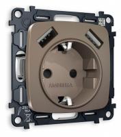 Розетка с заземлением и 2хUSB type A без рамки Ambrella Volt Quant MO639010