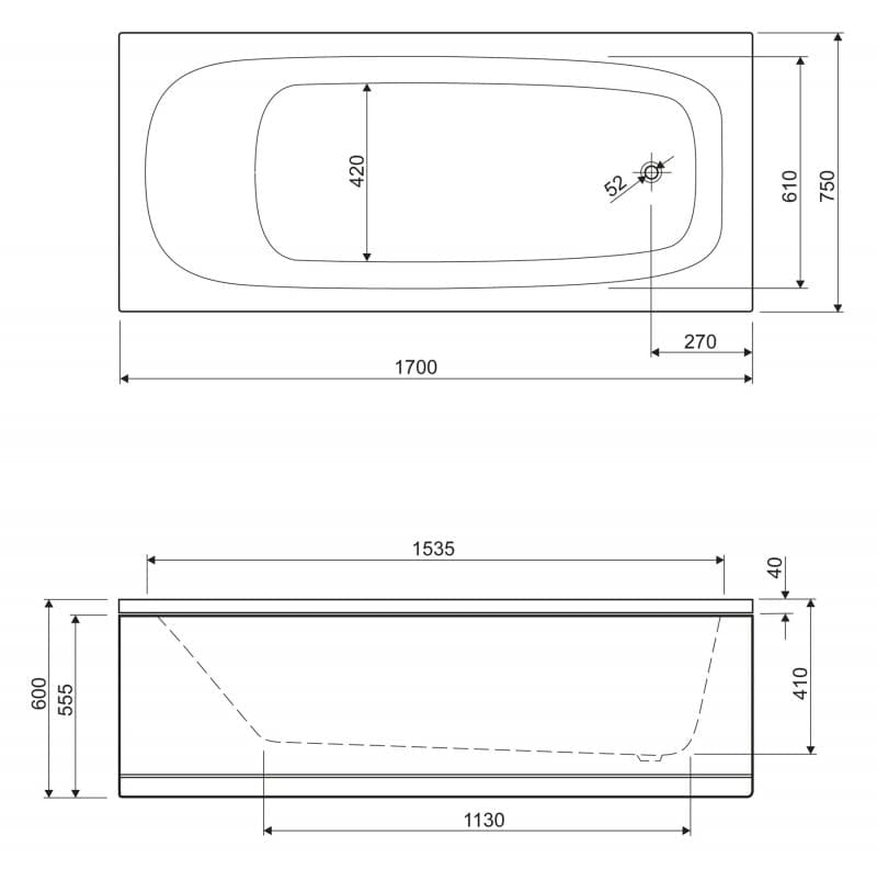 Акриловая ванна Cezares Eco 170x75 ECO-170-75-41-W37