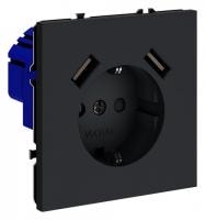 Розетка с заземлением и со шторкой и 2хUSB type A без рамки Voltum S70 VLS040407