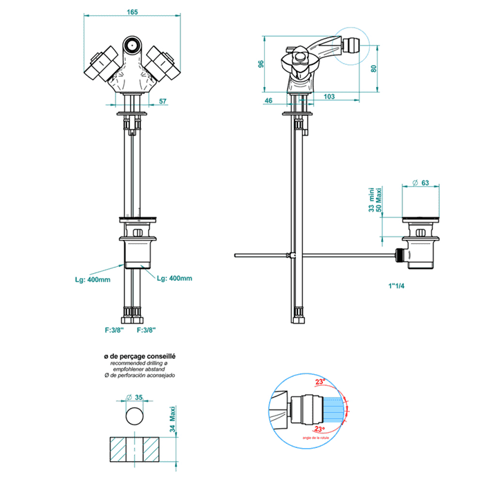 Смеситель для биде THG Ptale de Cristal bleu U6B.F01.3202 золото