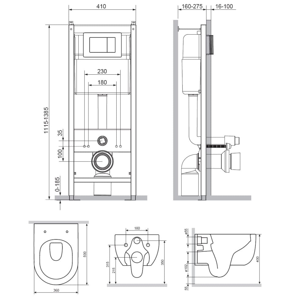 Комплект унитаза с инсталляцией Damixa Scandinavian Pure DX36.IS10151.1701 с крышкой-сиденьем