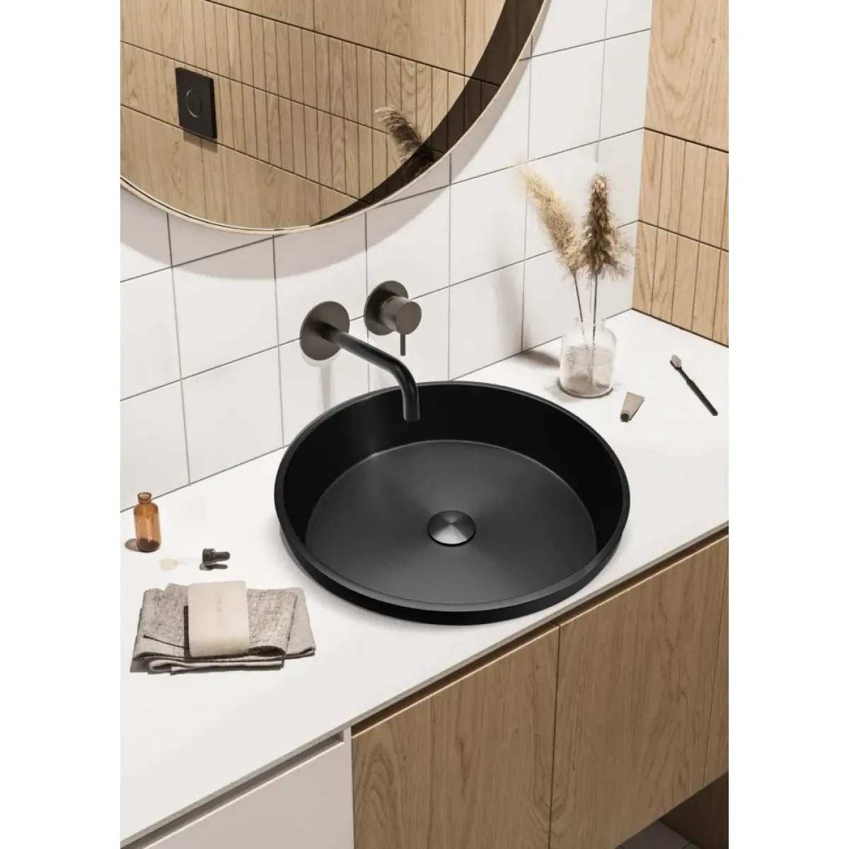 Раковина Abber Wasser Kreis AF2408MB 41,6x41,6 см, встраиваемая сверху, черный матовый
