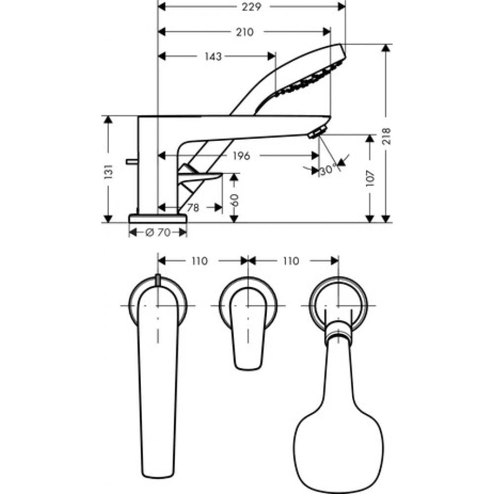Смеситель на край ванны hansgrohe Talis E 71730000 на 3 отверстия хром