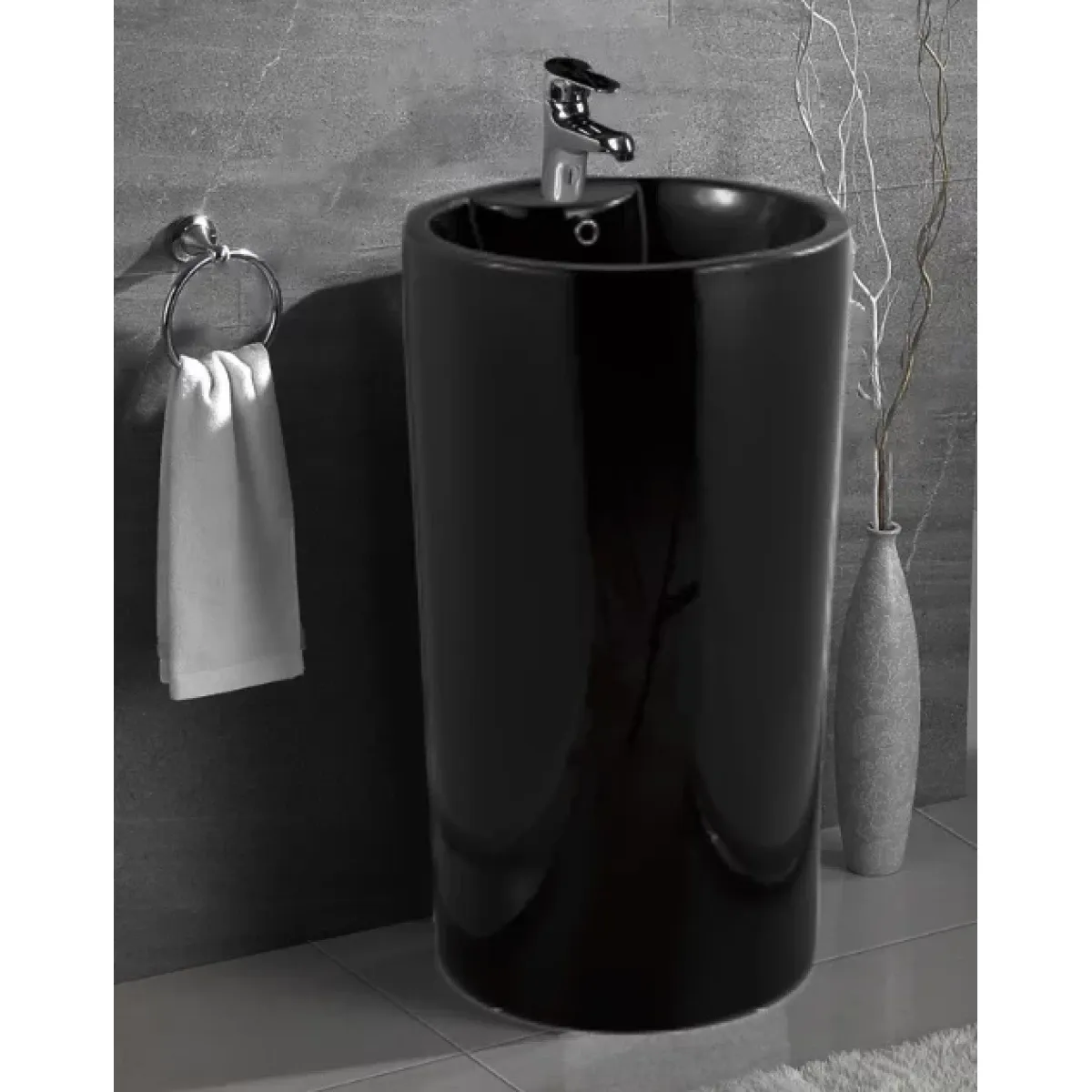 Раковина CeramaLux NB135B 44,5x44,5 см, напольная, черный глянец