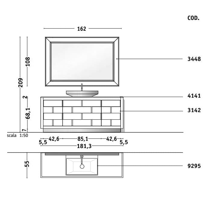 Зеркало Milldue Ginevra 162х108 3448.74.98