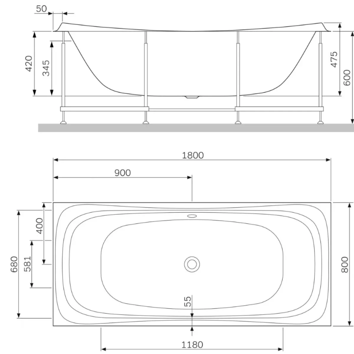 Каркас для ванны 180x80 см Am.Pm Sensation W30A-180-080W-R
