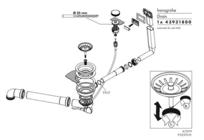 Слив-перелив hansgrohe 43931800 с автоматическим управлением D14-11 нержавеющая сталь