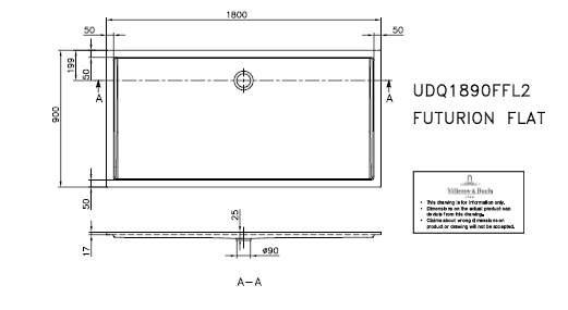 Душевой поддон Villeroy&Boch Futurion Flat UDQ1890FFL2V-01