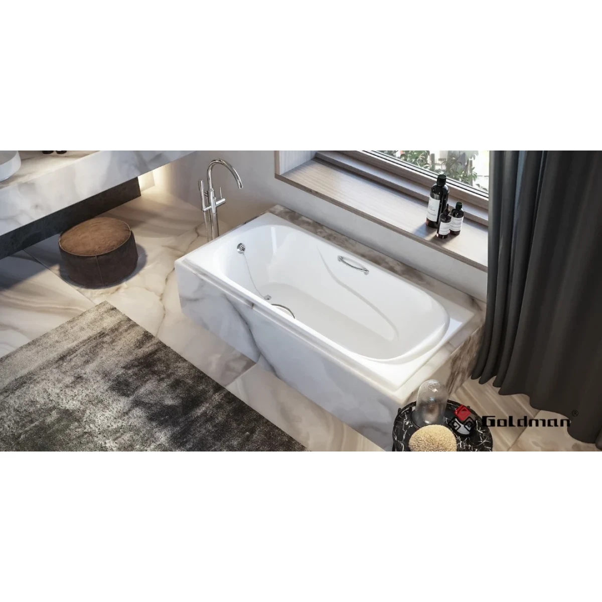 Ванна чугунная Goldman Nova NV18080H 180x80 см, с отверстиями под ручки, белый