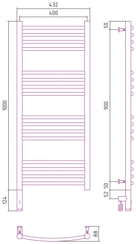 Электрический полотенцесушитель Сунержа Богема 3.0 выгнутая 1000х400 31-5802-1040 матовый черный