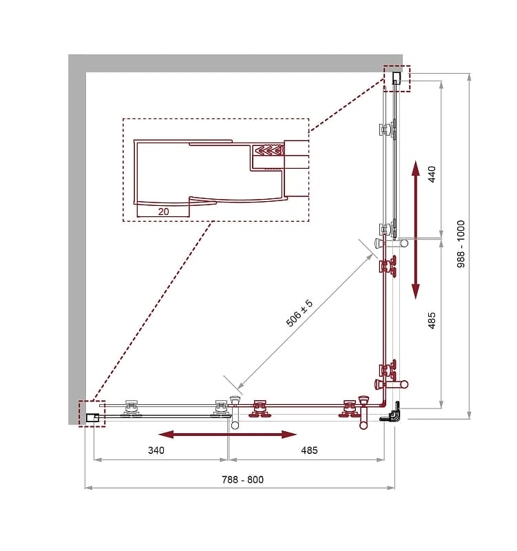 Душевой уголок BelBagno Uno 100x80 UNO-195-AH-2-100/80-C-NERO черный матовый