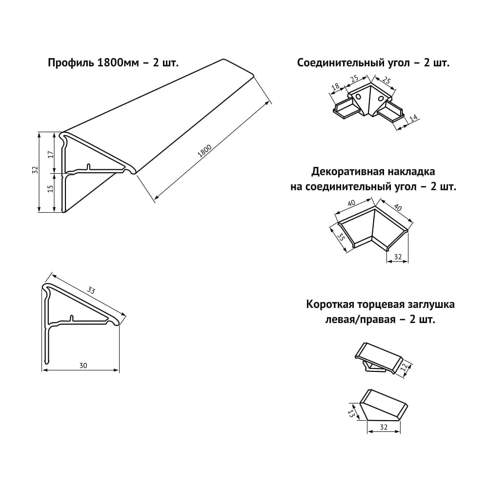 Бордюр для ванн и душевых поддонов Berges 1800/30мм х 2 051033