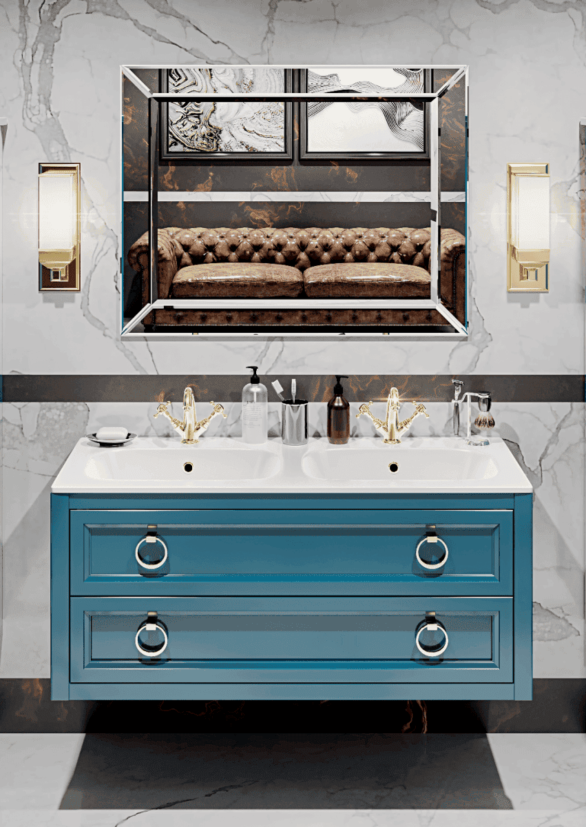 Тумба с двумя раковинами Bagno Piu Vintage 120 глянцевый океан/золото