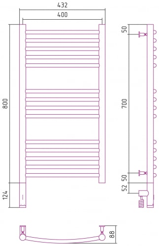Электрический полотенцесушитель Сунержа Богема 3.0 выгнутая 800х400 31-5802-8040 матовый черный