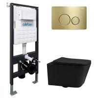 Комплект унитаза с инсталляцией Abber Rechteck AC1201MB-AC0105-AC0121MMG с клавишей золото матовое