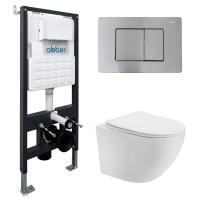 Комплект унитаза с инсталляцией Abber Bequem AC1100T-AC0105-AC0120MCH с клавишей смыва матовый хром