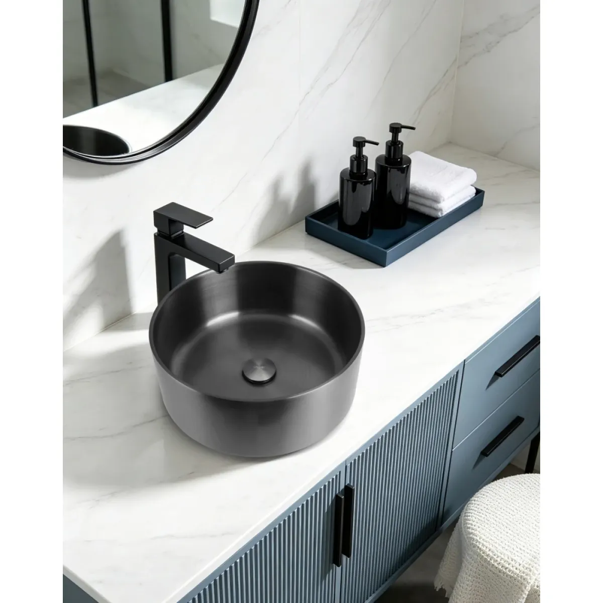 Раковина-чаша Abber Wasser Kreis AF2407GM 39,6x39,6 см, накладная, оружейная сталь матовый