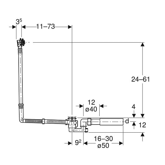 Слив-перелив для ванны Geberit Uniflex 150.525.21.6