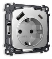 Розетка с заземлением и 2хUSB type A и C, без рамки Ambrella Volt OMEGA MO410010