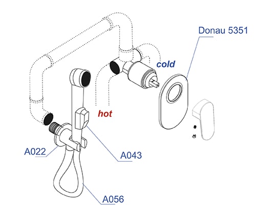 Комплект для биде WasserKRAFT А11056 со шлангом 100 см встраиваемый